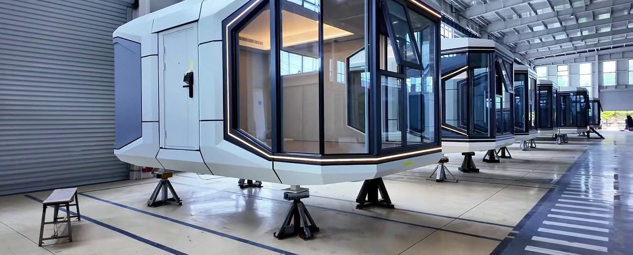 宇宙船型カプセルハウスの生産ライン